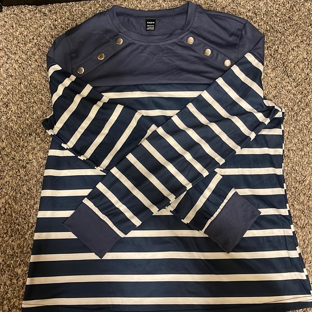 Blue White Striped Quarter Sleeve
